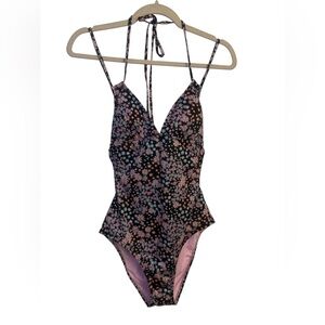 Ninety Floral Swimsuit in Black and Pink NWT M